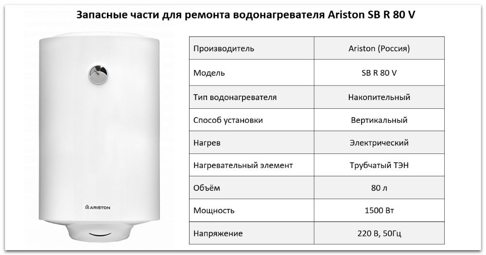 Купить запчасти Ariston SB R 80 V в Нижнем Новгороде