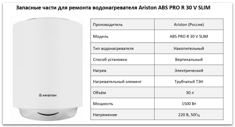 Купить запчасти Ariston ABS PRO R 30 V SLIM в Нижнем Новгороде